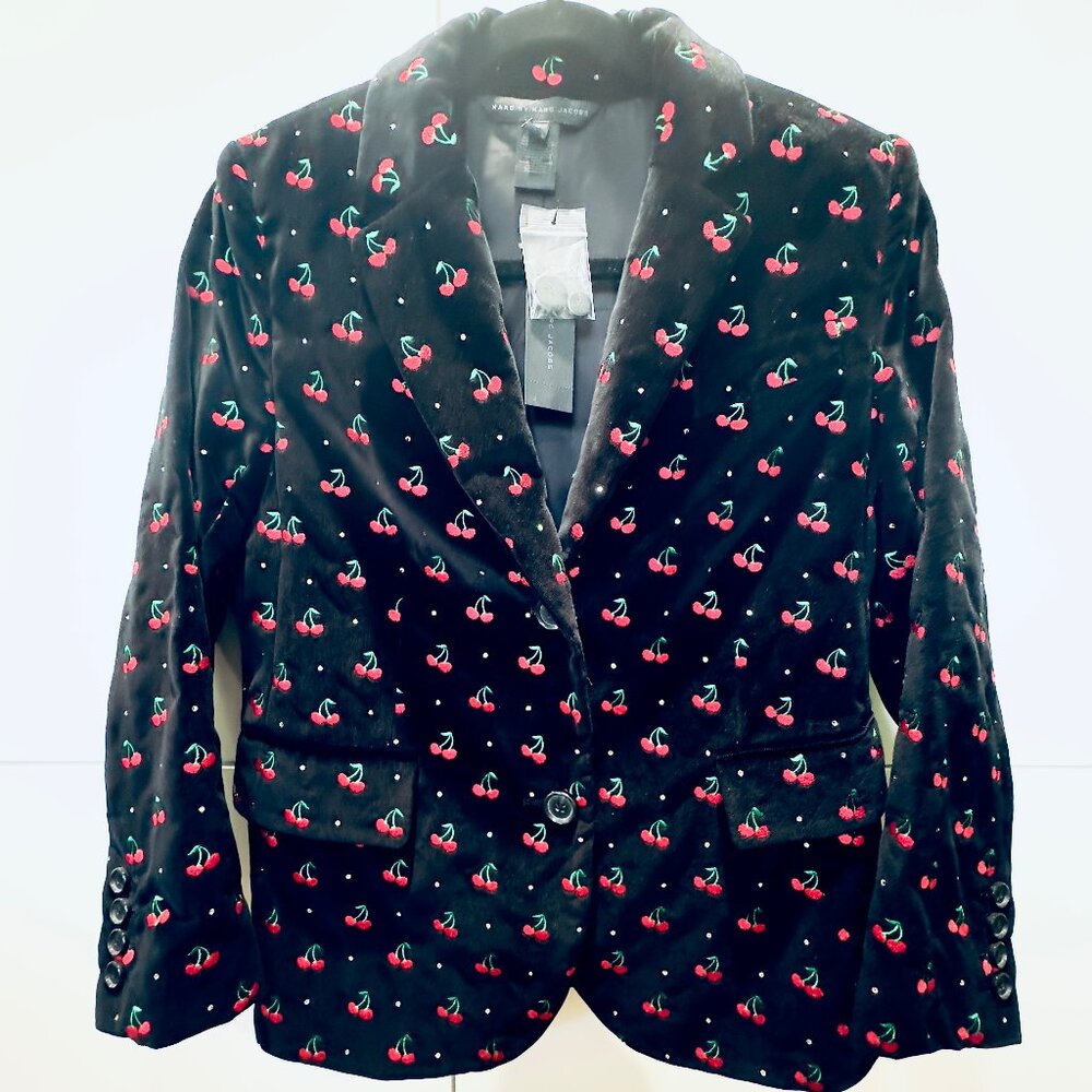 MARC JACOBS BNWT STRASS embroidered CHERRY + RHINESTONE blazer size 6 STUNNING!